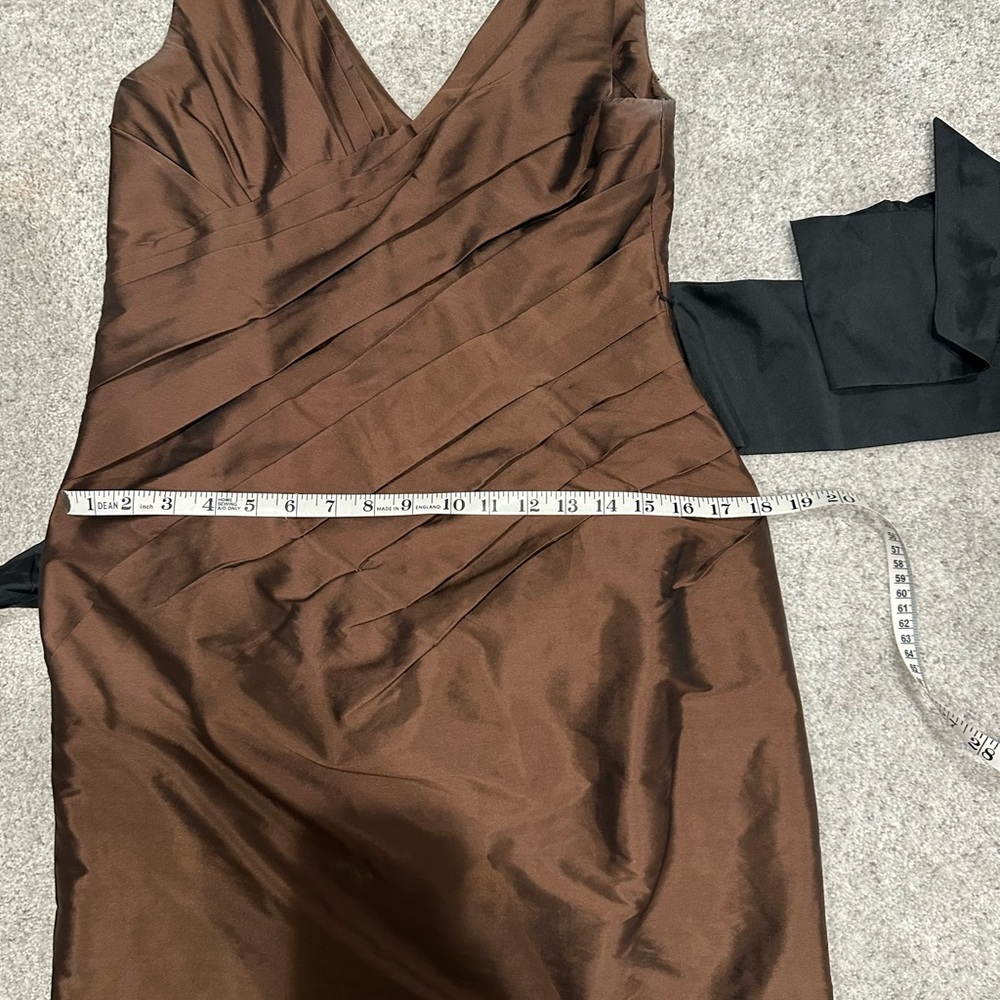 Monique Lhullier V neck brown w/black sash dress - Picture 8 of 9